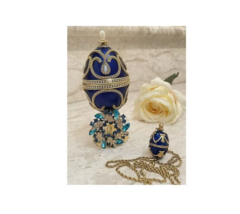 Blue Faberge Egg - Faberge Egg Music Box & Faberge Egg Pendant Handmade Egg Necklace Jewelry - Something Blue Gifts for Bride - Home Decor