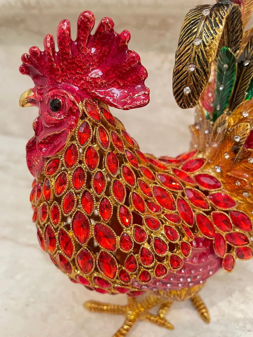 2002 Vintage RUBY Red Faberge Egg Rooster Jewelry Box, Rooster Lover 21st Birthday, 21st Anniversary Gift, Graduation Present, Christmas Gift.