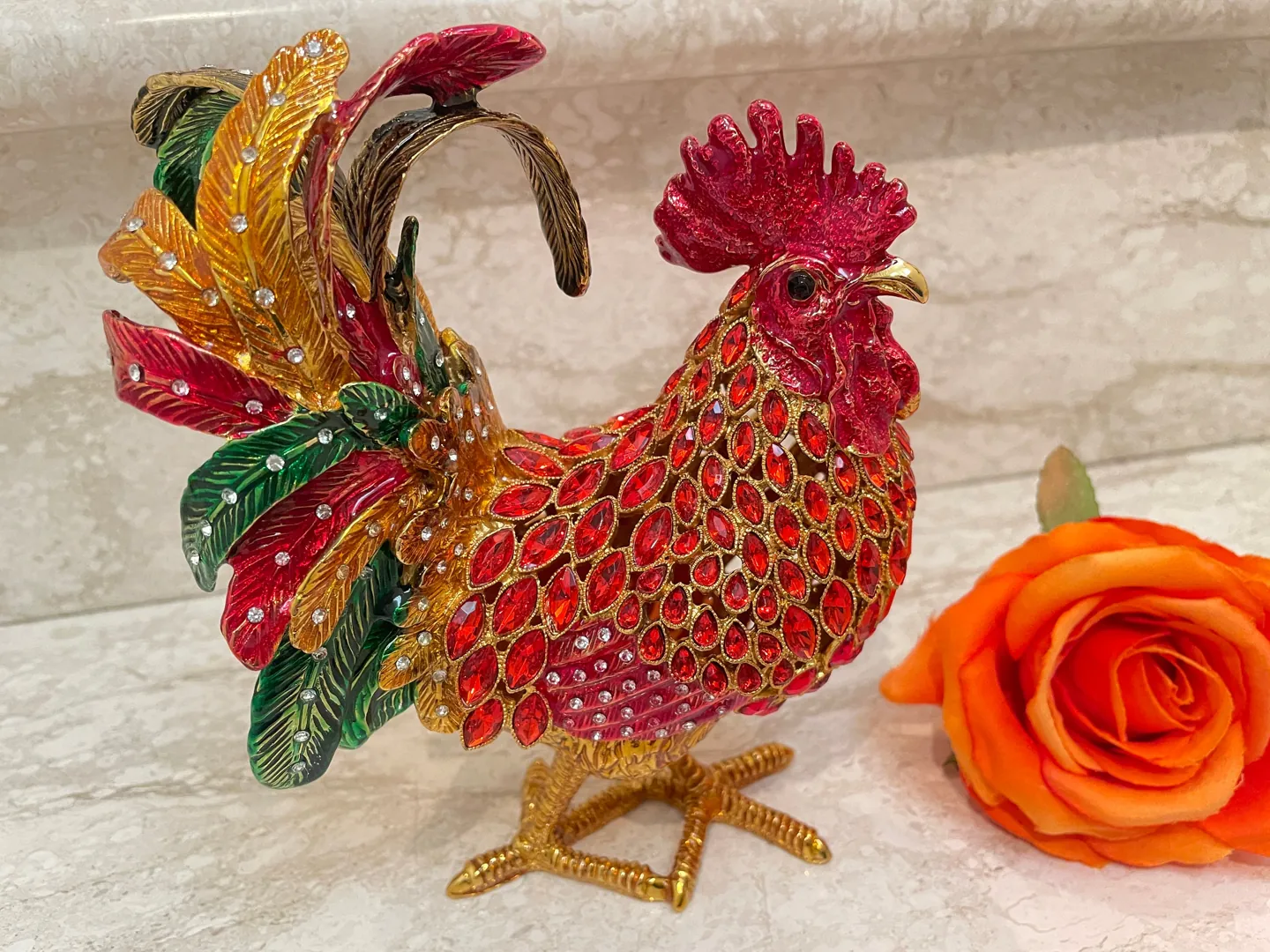 2002 Vintage RUBY Red Faberge Egg Rooster Jewelry Box, Rooster Lover 21st Birthday, 21st Anniversary Gift, Graduation Present, Christmas Gift.