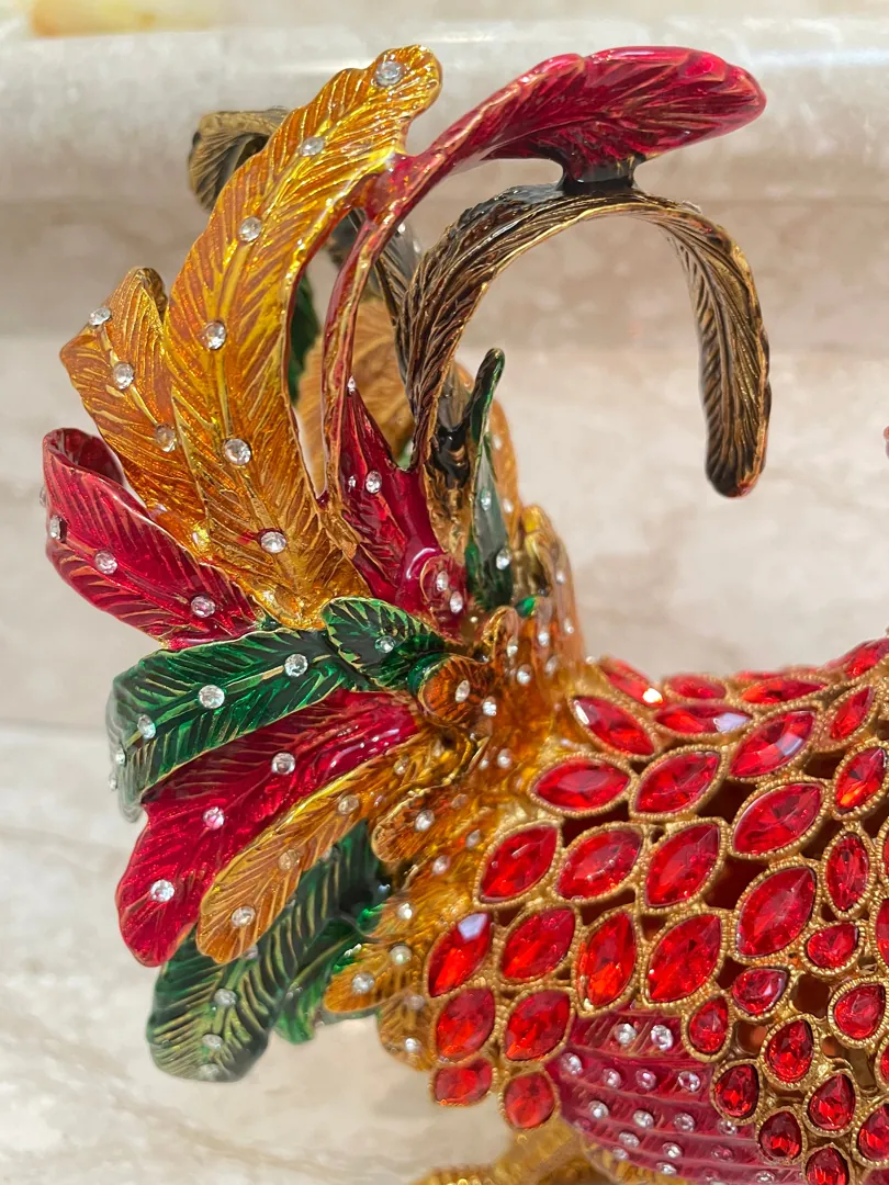 2002 Vintage RUBY Red Faberge Egg Rooster Jewelry Box, Rooster Lover 21st Birthday, 21st Anniversary Gift, Graduation Present, Christmas Gift.