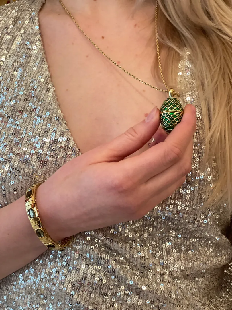 Faberge Easter Egg Unique Gift for Her Green Pendant & Bracelet SET Faberge Style Egg Faberge Necklace Handmade Jewelry for Mother's Day