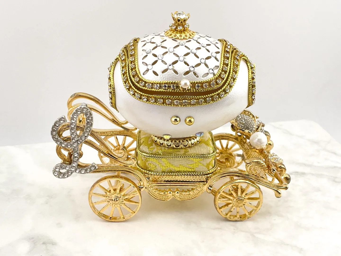 1985 Royal Fabergé Egg style Pure GOLD Collectors REAL Egg Fabergé Jewelry Box Fabergé Egg Music Austrian Crystal Diamond HANDMADE Custom Name